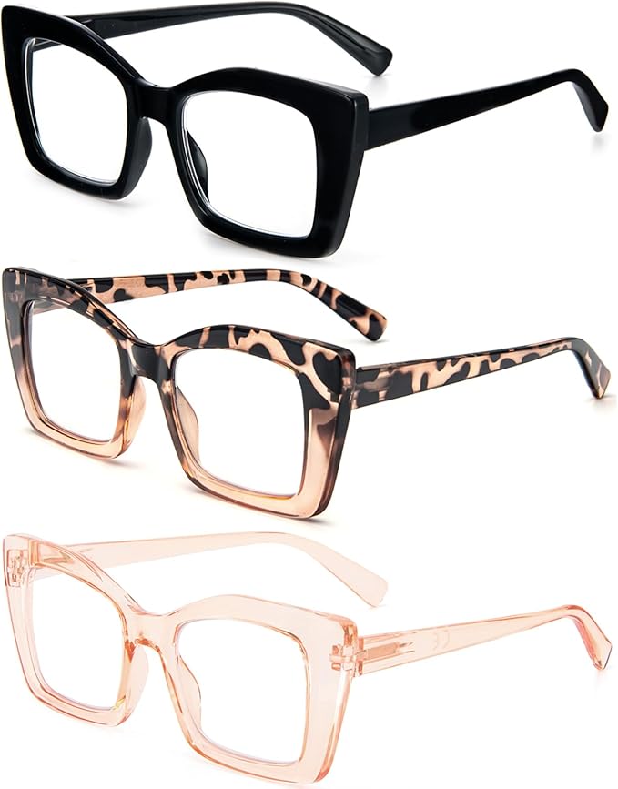 REAVEE Oversized Square Reading Glasses Oprah Style for Women, Blue Light Blocking Large Frame Computer Readers Spring Hinge
