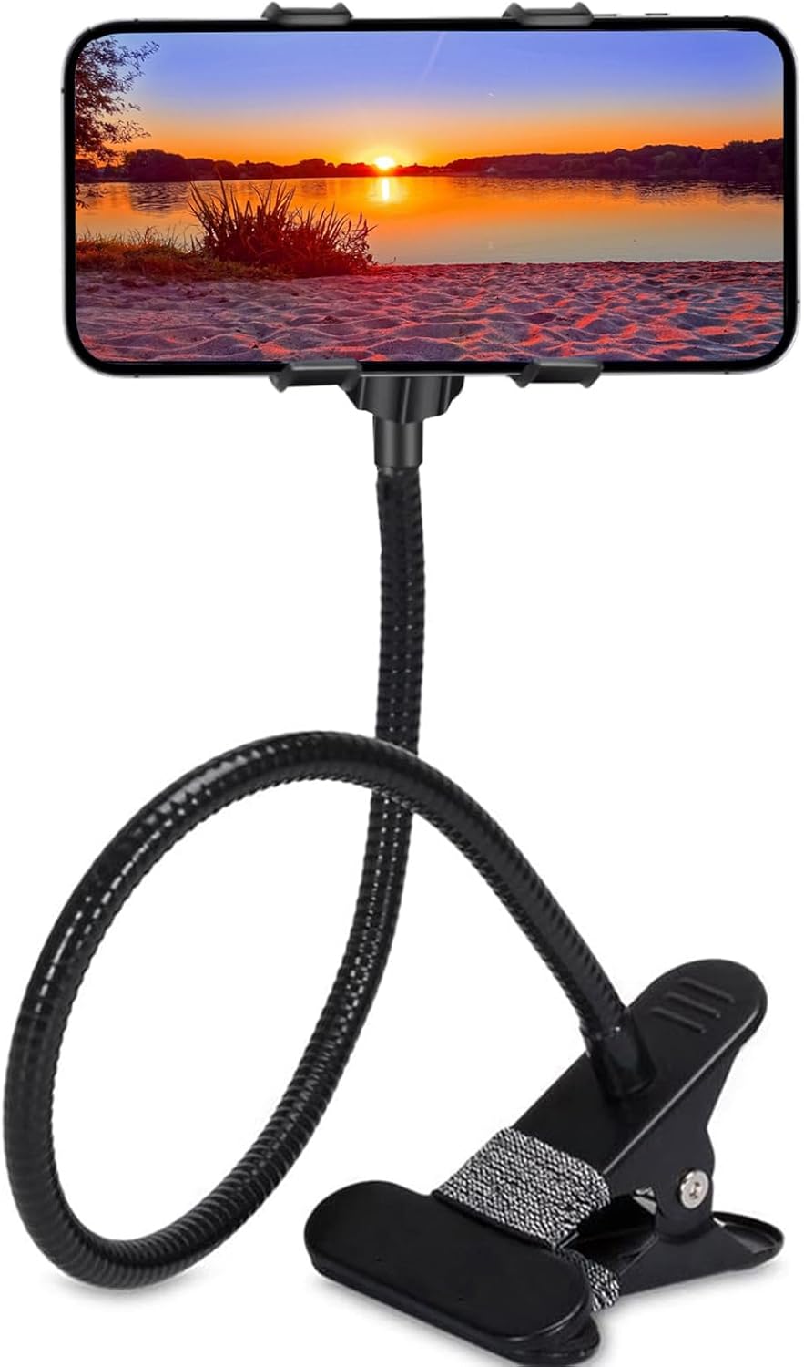 Lazy Bracket Flexible Long Arms Gooseneck Cell Phone Holder, Universal 360 Degree Rotation Adjustable Clamp Clip