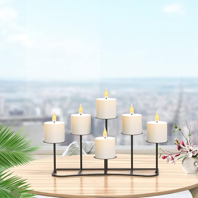 smtyle Christmas DIY 6 Fireplace Candle Candelabra Candleholder Mantle Decor for Flameless or Wax Pillar Candles Stand with Black Iron Decoration on Desk or Floor