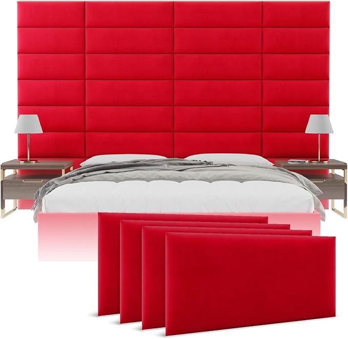 Vänt Upholstered Wall Panels - Queen/Full Size Wall Mounted Headboards - Micro Suede Red Melon - Set of 4 Panels (Each Individual Panel 30"x11.5")