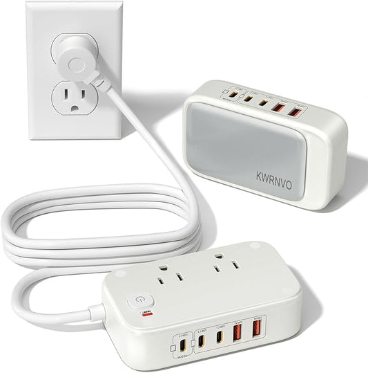 5FT Portable USB C Power Strip Surge Protector PD 20W Flat Wall Plug Charger Multipl Outlets with 2500W AC Outlets, 3 USB-C Ports, 2 USB-A Ports for Home/Office/Travel