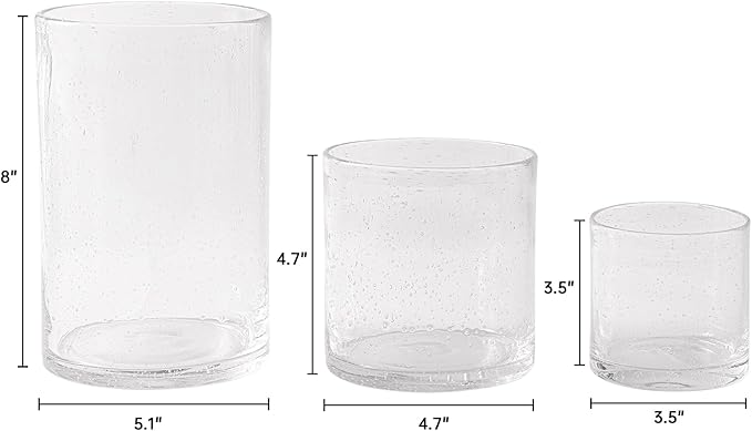 Hurricane Candle Holder Set of 3 Clear Candle Holders for Pillar Candles, Seeded Bubbles Glass Candle Holder for table centerpiece, Glass Cylinder Vases for Home, Patio and Wedding 8"4.7"3.5"H