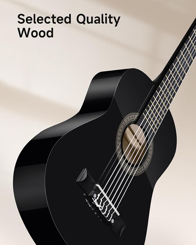 Moukey 30" Acoustic Guitar for Beginners Kids Youth 1/4 Size Dreadnought Guitarra Acustica Kit with Chord Poster, Gig Bag, Tuner, Picks, Nylon Strings, Capo, Strap - Black