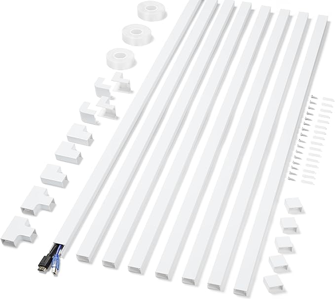Cord Covers for Wires on Wall Extra-Long, 26.25ft TV Cord Hider Kit, Paintable Cable Management Concealer, TV Wire Hider for Wall, White Cord Raceway Channel, 8 x L39in x W0.95in x H0.55in
