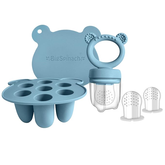 Baby Food Feeder Pacifier with Breast Milk Popsicle Teether-Silicone Forage Feeder for Babies-Breastmilk Storage Container and Freezer Tray-Teething Popsicle Molds for Soothing Relief
