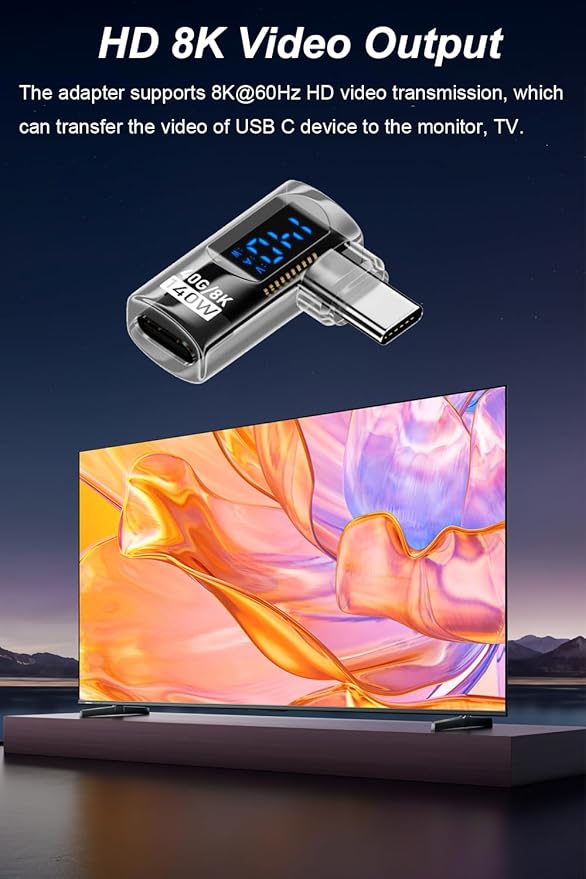 2 Pack 90 Degree USB C Adapter with Digital Display, 140W Right Angle USB-C Male to Female Connector for iPhone 16/15 Series, MacBook, Support Voltage, Current and Power Smart LED Display