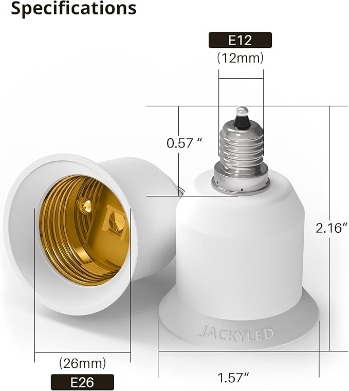 JACKYLED 2-Pack E12 to E26 Adapter, E12 Light Socket to Medium Base, E26 E27 Converter Light Socket Adapter, Chandelier Socket E12 Light Bulb Adapter