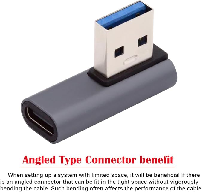 CY USB-C Type C Female Low Profile 90 Degree Left Angled to USB 3.0 A Male Data Adapter for Laptop Desktop