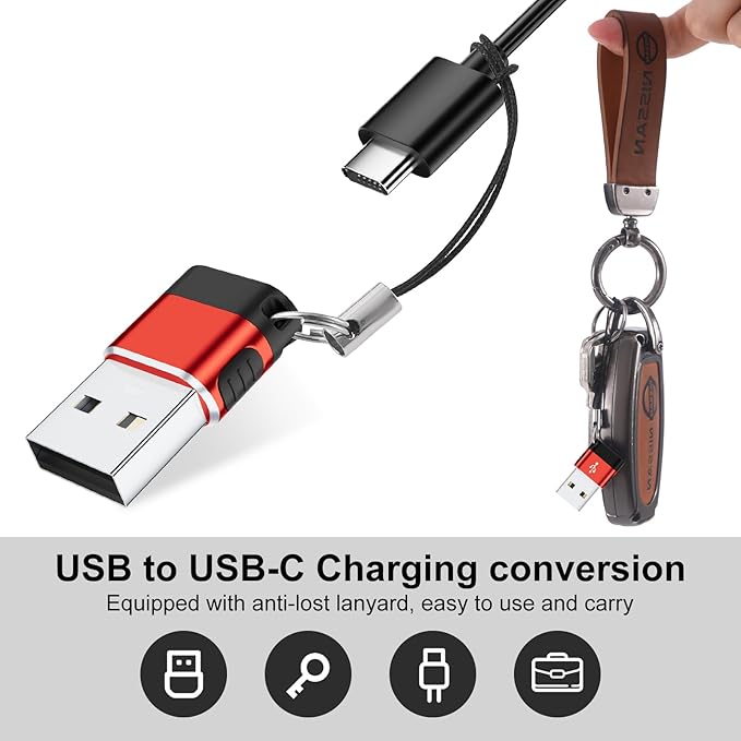 USB to USB C Adapter 6 Pack,USB Type C Adapter,USB A to C Adaptor,USBC Female USBA Male Converter for iPhone 16 15 14 13,MacBook,iPad,Car Play,Charger,Red