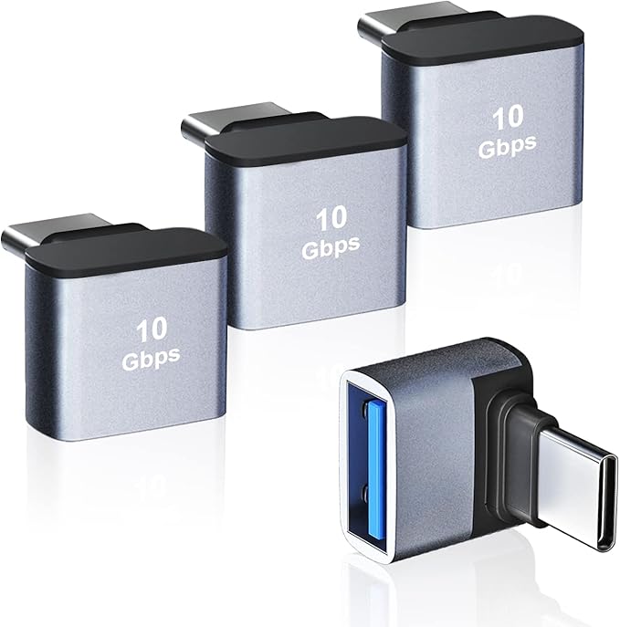 AreMe 4 Pack USB C to USB 3.1 Adapter, 90 Degree Up and Down Right Angle USB Type C Male to USB Female Converter Connector for MacBook Pro Air iPad, Tablet, Phone and Other Type C Devices