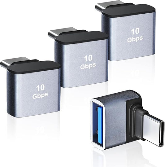 AreMe 4 Pack USB C to USB 3.1 Adapter, 90 Degree Up and Down Right Angle USB Type C Male to USB Female Converter Connector for MacBook Pro Air iPad, Tablet, Phone and Other Type C Devices
