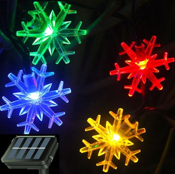 Solar Christmas Lights Outdoor Waterproof Decorations 20 Ft 30 LED Snowflake String Fairy Lights with 8 Lighting Modes for Wedding, Party, Tree, Room, Garden, Patio, Yard, Home