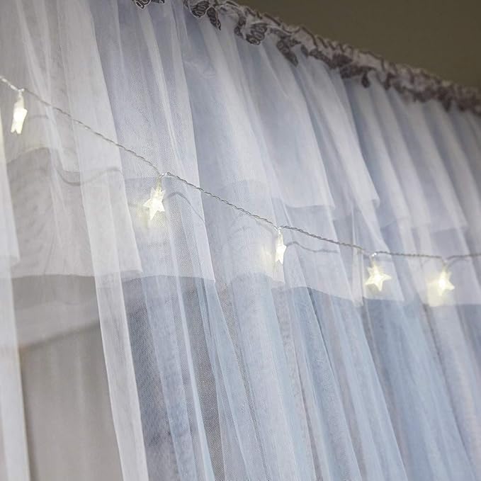 Joyreap Luxury 4 Corners Post Canopy Bed Curtains - Grey & White Cozy Drape Netting - Cute Princess Style Bedroom Decoration Accessories (47" W x 78" L, Twin)
