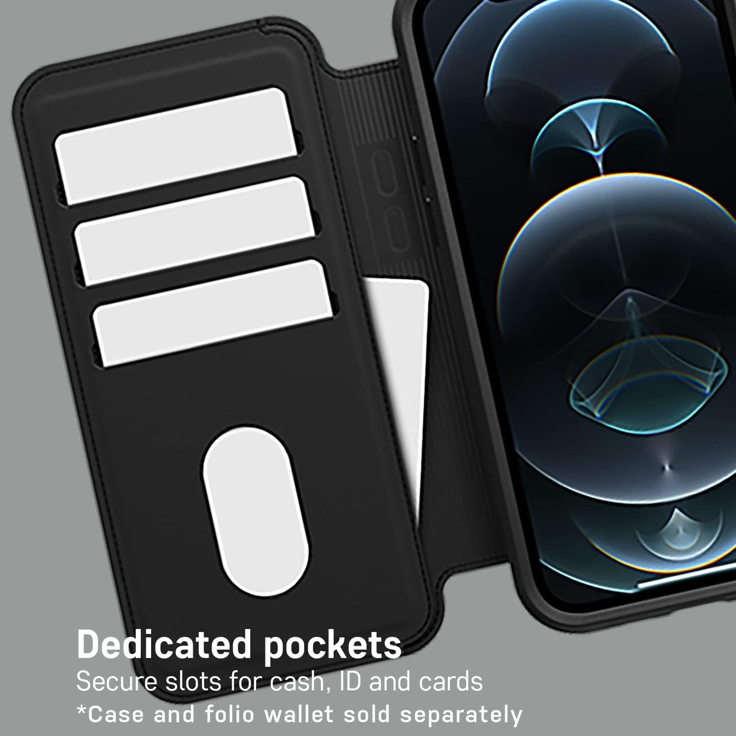 OtterBox Detachable Folio Wallet for MagSafe - iPhone 12 Pro Max & 13 Pro Max - SHADOW (Black) (Case Sold Separately)