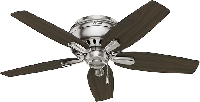 Hunter Fan Company, 51082, 42 inch Newsome Brushed Nickel Low Profile Ceiling Fan with LED Lights and Pull Chain