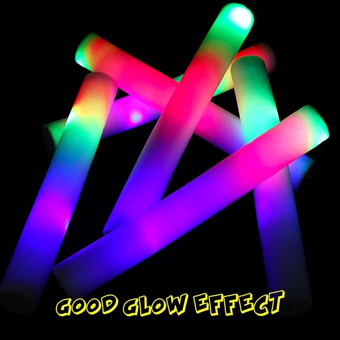 Vinsot 300 Pcs Light up Foam LED Sticks Bulk with 3 Modes Colorful Flashing LED Strobe Sticks Glow in The Dark Party Supplies for Birthday Party, Concert and Event