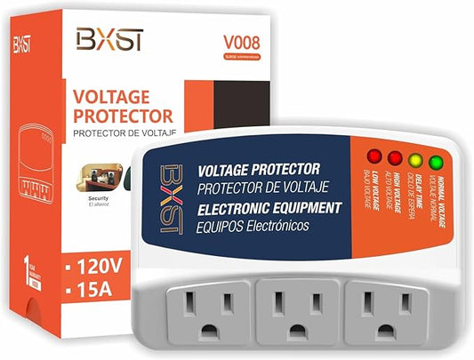 BXST Surge Protector 3 Outlet Power Voltage Protector for Home Protects Against High and Low Voltage Brownout Surge Protector for Refrigerator/TV/PC 15A, 120V, 1800W (1 Pack)