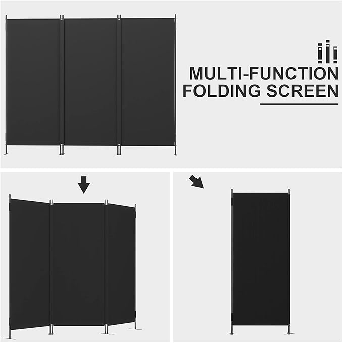 JAXPETY Room Divider Panel 6Ft Privacy Screen Wall Dividers for Room Separation Flexible Partition Folding Portable Room Partition for Office 88" W x 73" H, Black