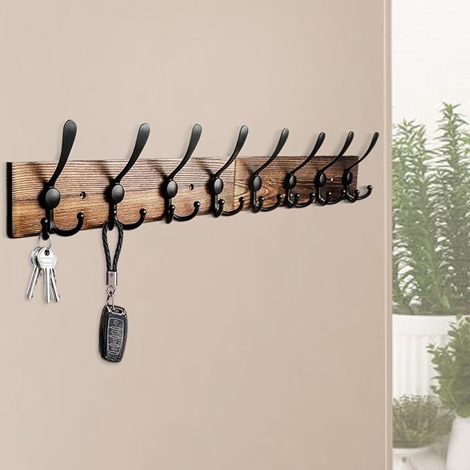 Coat Rack Wall Mount 31.5'' Coat Hanger Wall Mount Burnt Brown Coat Hooks for Wall Rustic Towel Racks for Bathroom Living Room Coat Hat Cloth