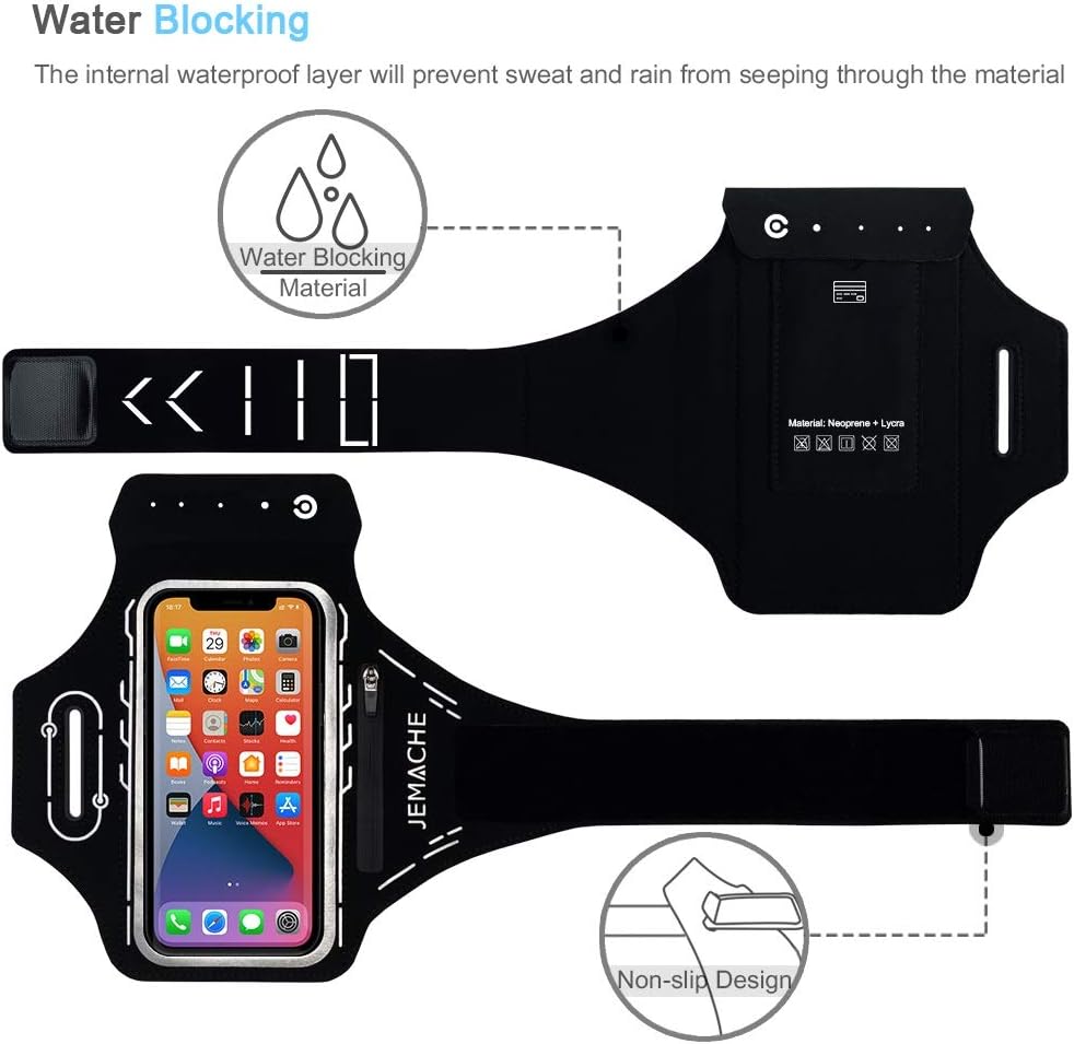 JEMACHE Running Armband for iPhone 12 Pro, 13, 14, 15, 16, Samsung Galaxy S21, S22, S23, S24, S25, Black Arm Band with