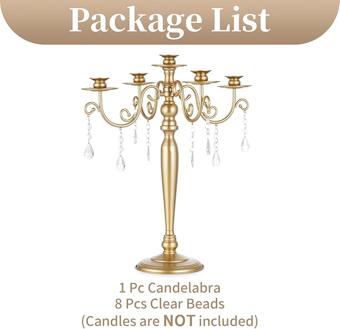 Sziqiq Gold Candelabra Candle Holder: 5 Arm Candelabras Centerpiece Table Decorations for Wedding - Vintage Metal Candlestick Candleholders for Dining Table Fireplace
