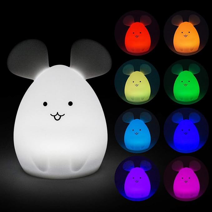 Mouse Night Light for Kids, Rechargeable LED Children Lamp, Soft Silicone (BPA Free) for Baby/Boys/Girls/Adults, Remote & Touch Control Adjustable Brightness and Colors, Indoors/Outdoors