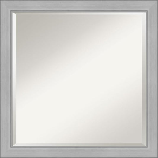 Amanti Art Silver Bathroom Mirror for Over Sink, 23x23 Vista Brushed Nickel Narrow Square Vanity Mirror, Medium Casual Frame, Hangs Horizonally and Vertically, Bathroom Wall Decor, Beveled Edge