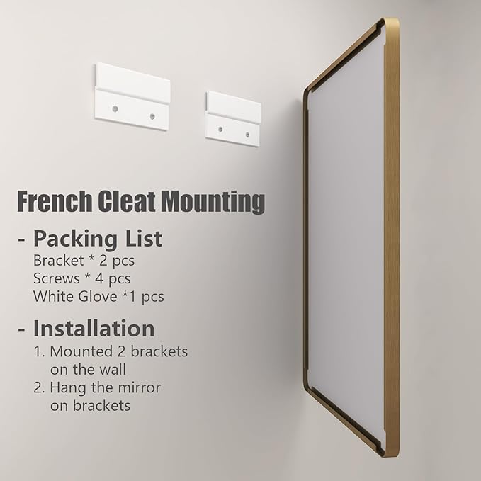 50x40 Inch Gold Bathroom Mirror, Rounded Rectangle Gold Frame Mirror, Brushed Gold Brass Bathroom Vanity Mirror Wall-Mounted, Anti-Rust, Hangs Horizontally or Vertically