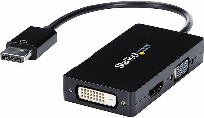 StarTech.com 3 in 1 DisplayPort Multi Video Adapter Converter - 1080p DP Laptop to HDMI VGA or DVI Monitor or Projector Display (DP2VGDVHD),VGA / DVI / HDMI (Black)