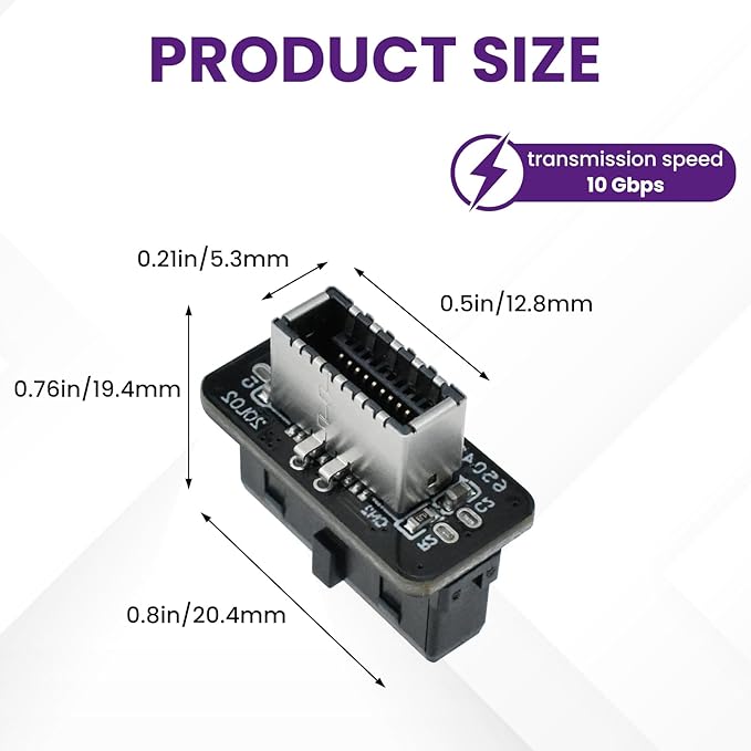 USB 3.2 Gen 1 to USB 3.2 Gen 2 Header Adapter, Motherboard 19Pin to Type-E Header Converter, Front Panel Adapter for Type C Motherboard (Vertical Type)
