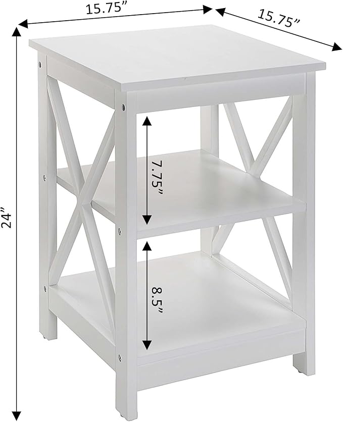 Convenience Concepts Oxford End Table 15.75" - Modern Living Room Table with Storage Shelves, Transitional Nightstand Side Table for Home Decor and Display, White