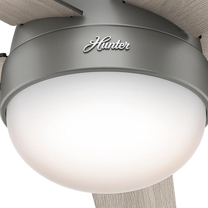 Hunter 46 inch Indoor Ceiling Fan with LED Light - Ceiling Fan with Pull Chain, For Bedroom, Living Room, or Kitchen, Low Profile Mount, No Remote, 5 Blades - Anslee 59270, Matte Silver