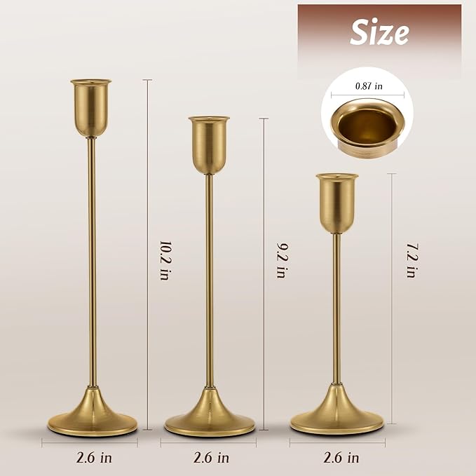 Candlestick Holders, Taper Candle Holders Set of 6, Vintage Gold Candle Sticks Holder Decor for Table Centerpiece, Fireplace Mantel, Weddings & Housewarming Décor with Gift Box