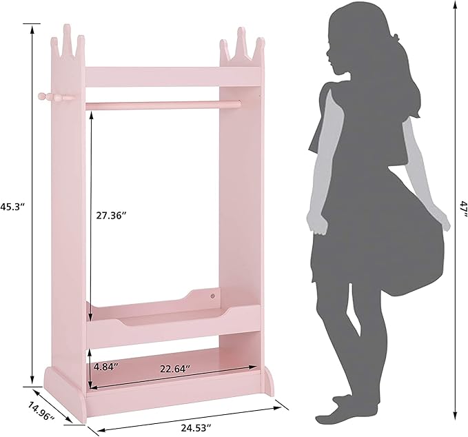 UTEX Kids Dress up Storage with Mirror,Costume Wardrobe for Kids, Open Hanging Armoire Closet,Pretend Storage Closet, Costume Storage Dresser (Pink)