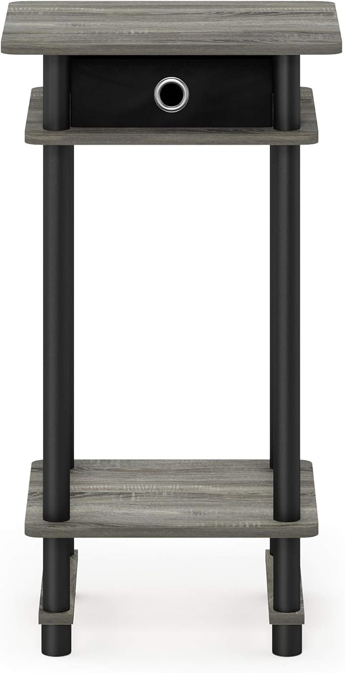 Furinno Turn-N-Tube Tall End Table, French Oak Grey/Black/Black