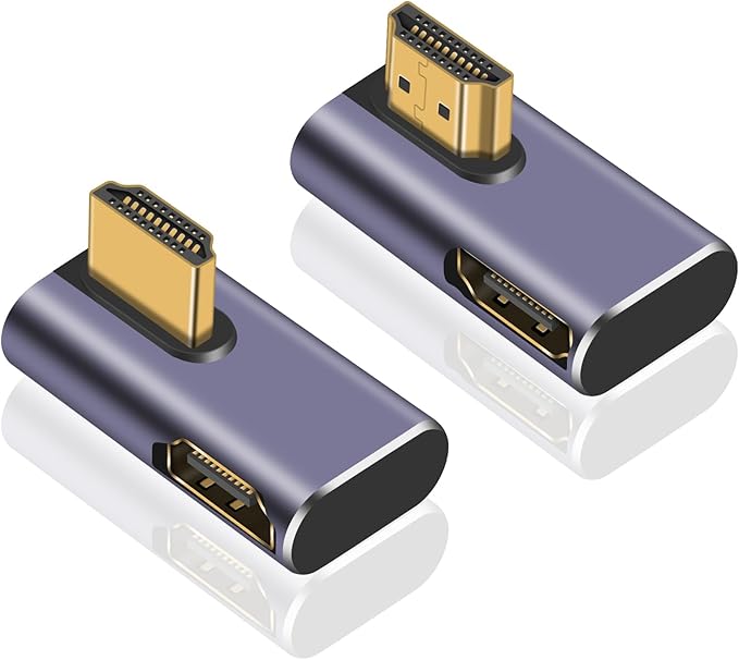 Poyiccot 8K HDMI 90 Degree Adapter, 270 Degree Left and Right Angle HDMI 2.1 Adapter, Male to Female Extender, 48Gbps, 8K@60Hz for HDTV Laptop PS5 Xbox, 2-Pack