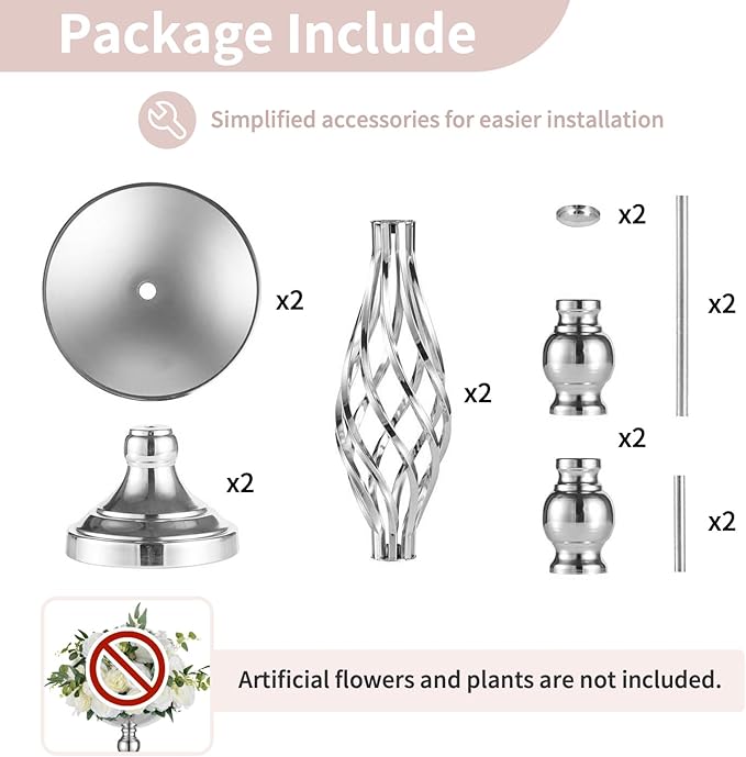 Set of 2 Versatile Silver Flower Arrangement Stand & Pillar Candle Holder Set for Wedding Party Dinner Centerpiece Event Restaurant Hotel Decoration (Silver, 2 x M)