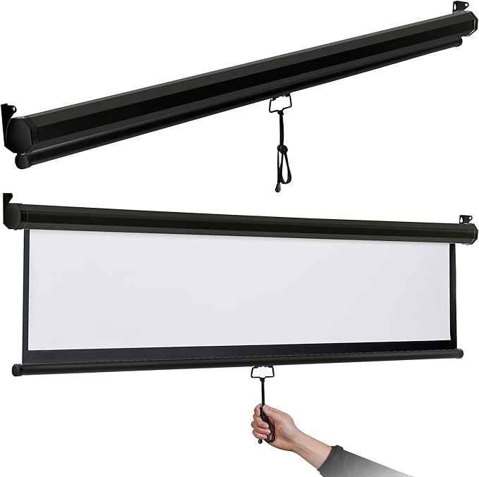 72in Projection Screen Outdoor Indoor 4:3 HD Foldable Manual Pull Down Projector Screen for Movie Home Backyard Theater Cinema Office Video Game, Black