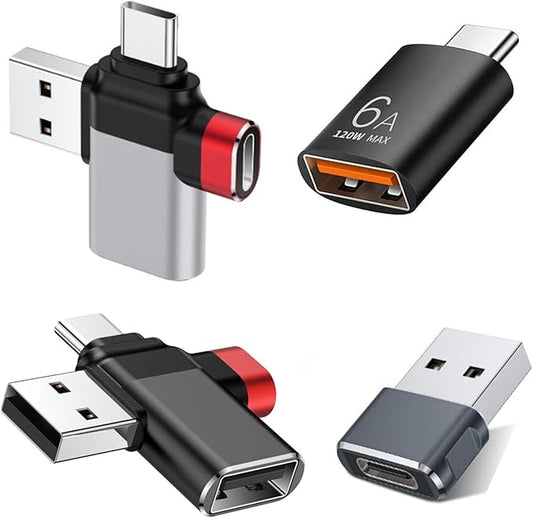 USB to USB C Adapter, USB C to A Adapter, USB a to c adapters for iPhone 17 16 15,MacBook Pro,Mac,iPad Air,Thunderbolt 4 3 Converter, 2 in 1 USB OTG Adapter (4-Pack)