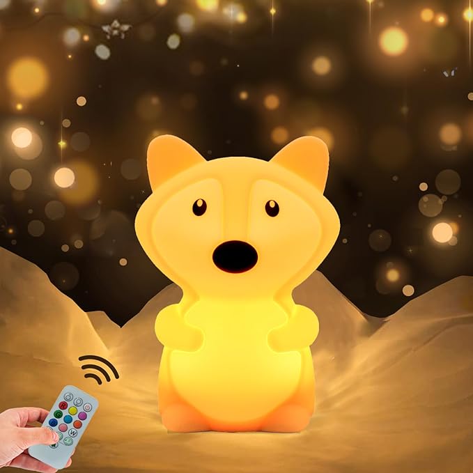 WHA&DARREN Fox Night Light for Kids, Portable, Baby Lights, Rechargeable Silicone Baby Night Light, Girls and Boys Animal Lamp, Kawaii Lamp