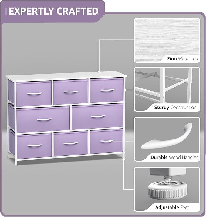Sorbus Kids Dresser with 8 Drawers - Chest Organizer Unit with Steel Frame Wood Top & Handle, Fabric Bins for Clothes - Wide Furniture for Bedroom Hallway Kids Room Nursery & Closet