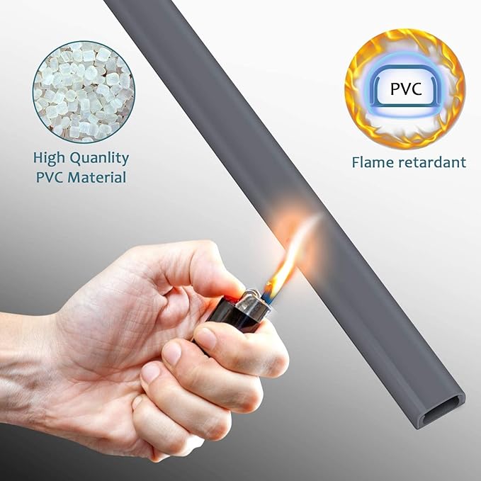 Cable Hider Raceway Kit, Wire Hiders for TV on Wall 68in, Paintable Cord Cover Channel, Cord Hider for Wall Mounted TV in Home Office, W0.95in X H0.47in, Grey