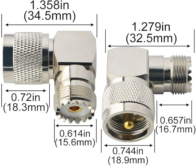 Boobrie UHF Connector Right Angle Coax Connector UHF Male Plug PL259 to UHF Female Jack SO239 90 Degree L Shape Low Loss Coax Cable Connector RF Antenna Adapter Pack of 2