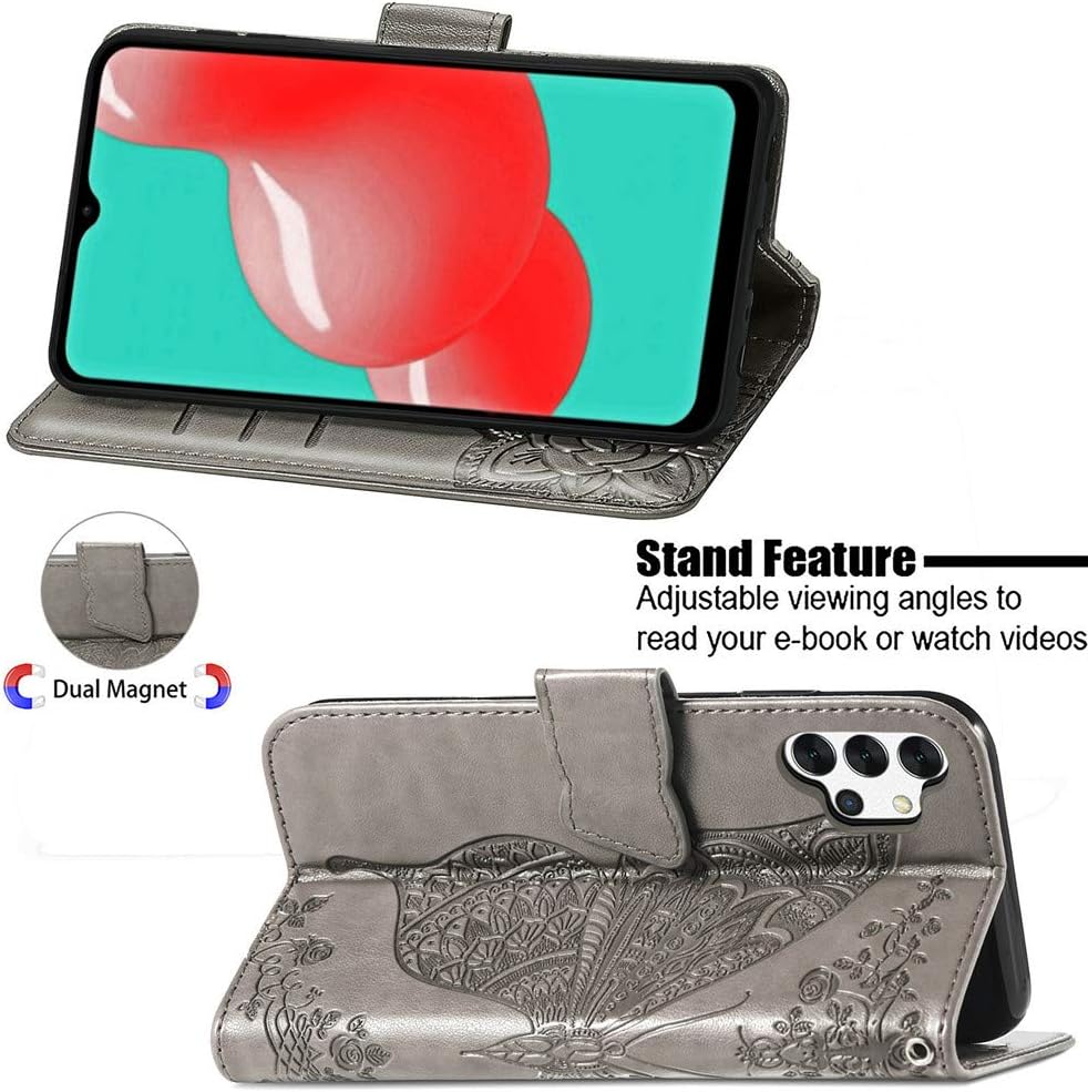 Samsung Galaxy A32 5G Case | Glitter Bling Leather Flip Wallet with Card Holder and Stand, Shockproof Crystal Grey