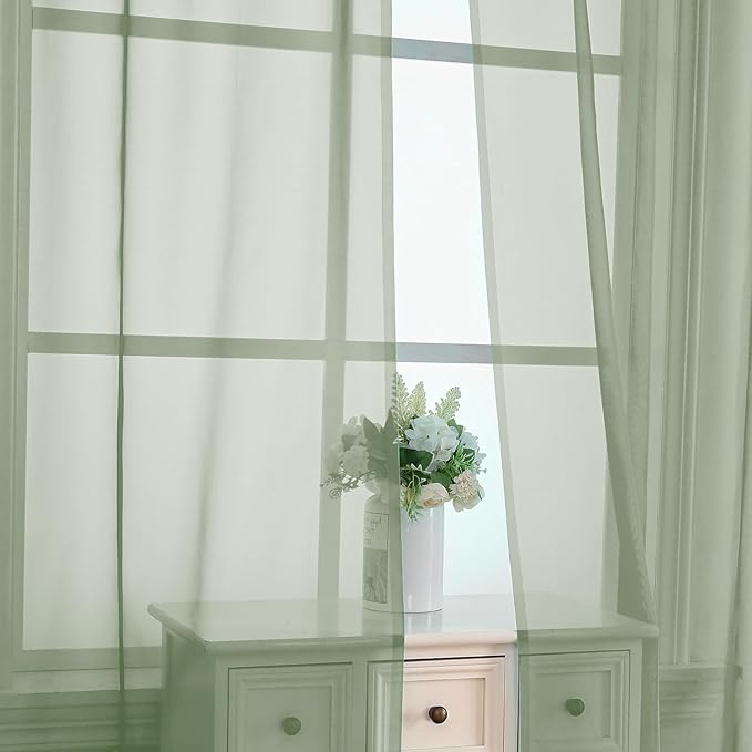 Aiyufeng Sage Green Sheer Curtains 96 Inch Length 2 PCS, Rod Pocket Voile Drapes for Bedroom Living Room, Semi Sheer Curtain Panels Window Treatments for Yard/Patio/Villa/Parlor, 40"x 96", Sage Green