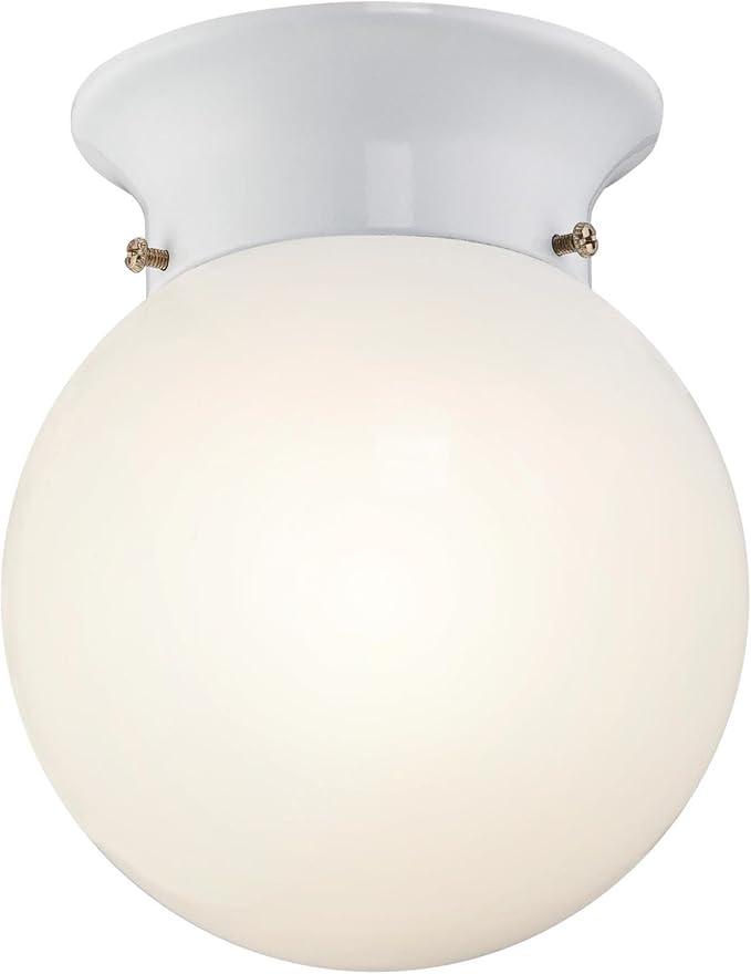 6107000 5-13/16-Inch LED Indoor Flush Mount Ceiling Fixture, White Finish with White Opal Glass Globe