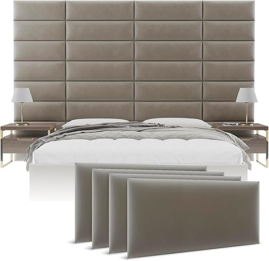 Vänt Upholstered Wall Panels - Queen/Full Size Wall Mounted Velvet Headboards - Velvet Sand Storm - Set of 4 Panels (Each Individual Panel 30"x11.5")