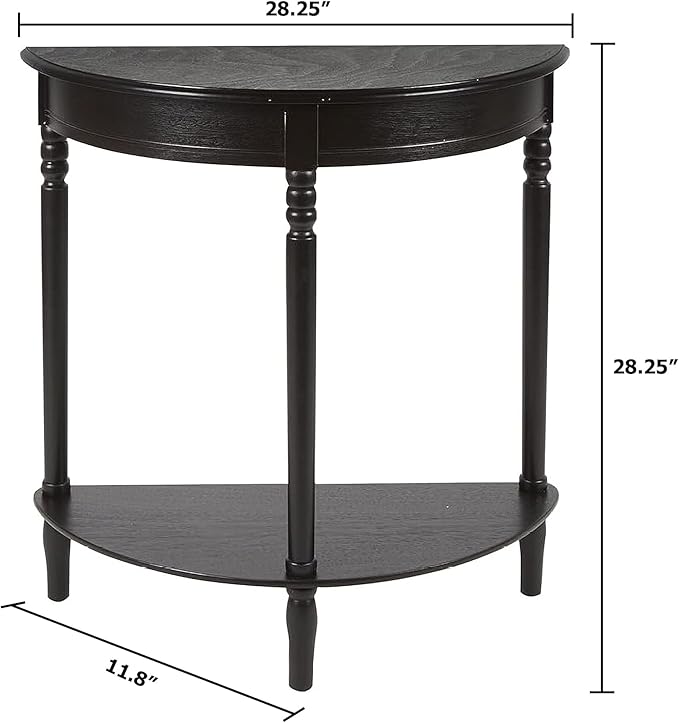 Decor Therapy Simplfy Moon Entry Table,with Shelves & Easy Assembly, Wood-(28.5" x 11.8" x 28.5") Simplify Half Round, 28.5" x 28.5" x 12", Black