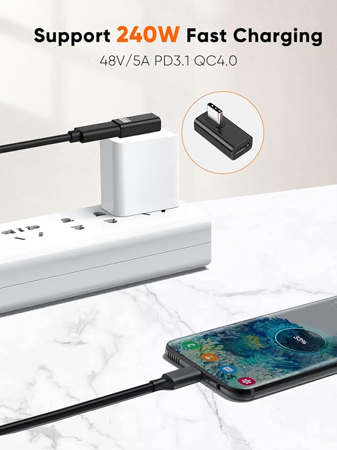 CableCreation 90 Degree USB C Adapter 2 Pack, Right Angle USB C Male to Female Adapter 80Gbps 240W Compatible with Steam Deck, ROG Ally, Switch, Notebook, PC, Tablet, Phone and More, Middle Angle