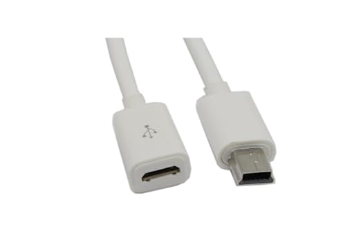 zdyCGTime Micro USB to Mini USB Extension Cable Micro USB Female to Mini USB Male Charging & Sync Adapter Cable Cord(2 Pack White